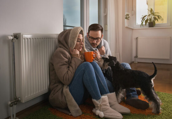 a couple and a dog trying to get warm that need Portable Air Conditioner Rental in Queens, NYC